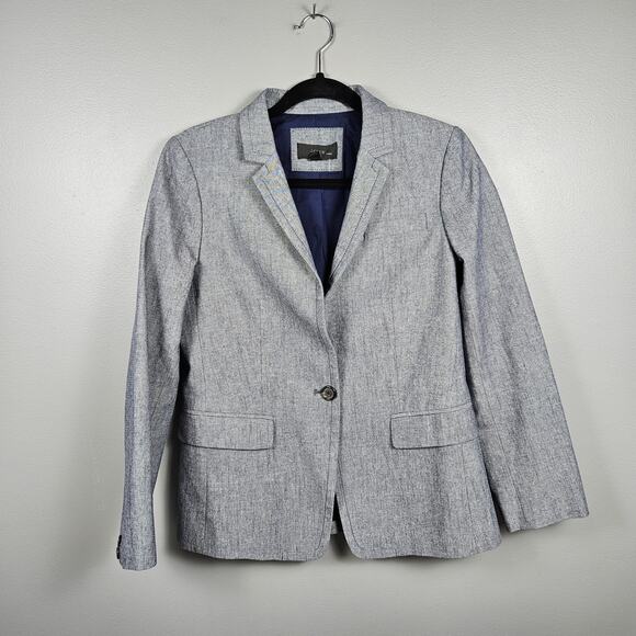 J.Crew Chambray Cotton Tailored One Button Blazer Jacket Blue Womens Size 6 - Picture 1 of 10